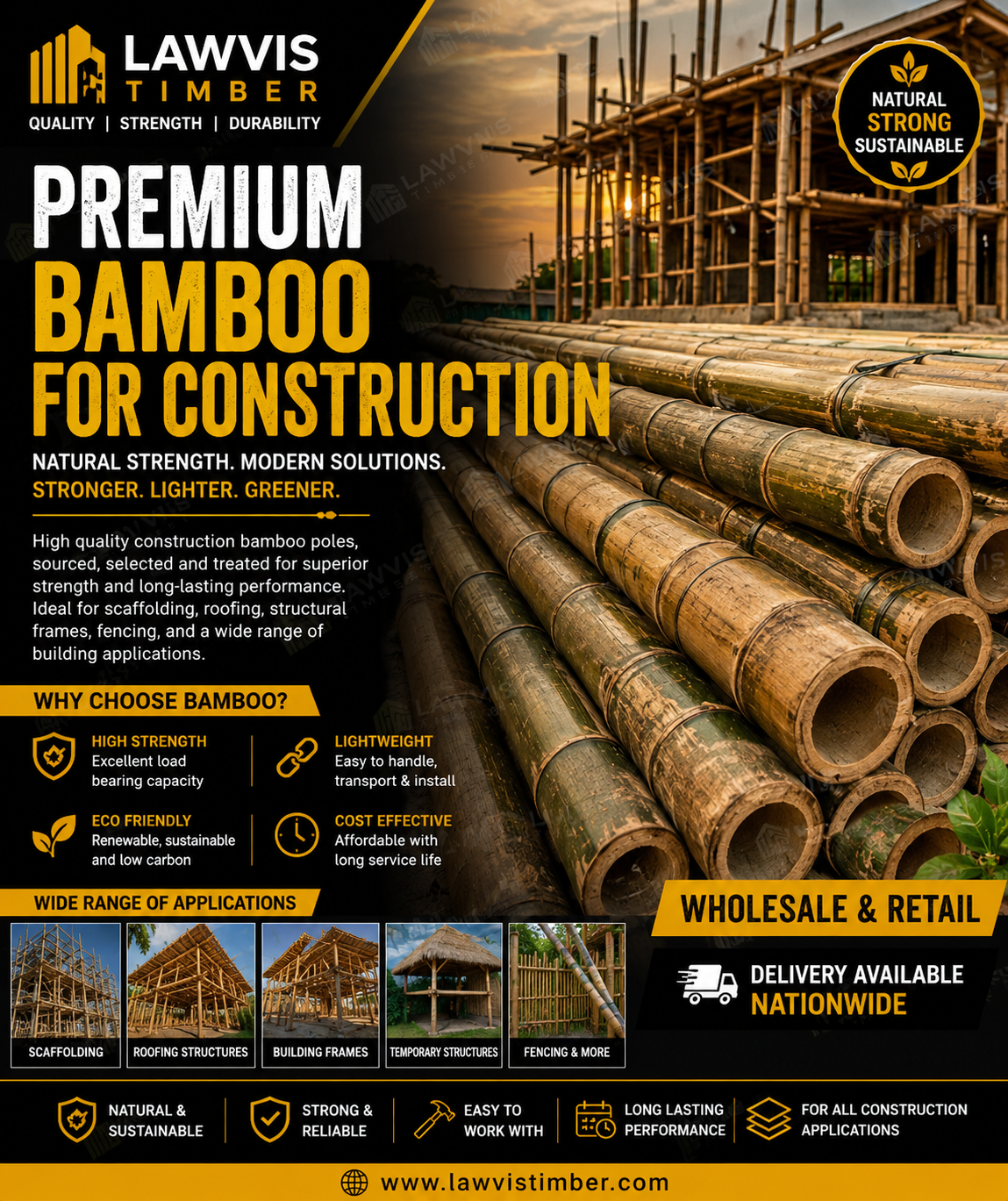 Premium Bamboo Poles for Construction, Roofing, Decking & Decoration