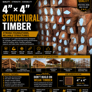 4" × 4" Timber (100mm × 100mm) – Heavy Duty Structural Lumber
