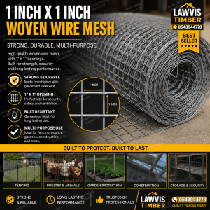 Premium Galvanized Woven Wire Mesh 1" x 1" (25mm x 25mm) – Heavy Duty Roll