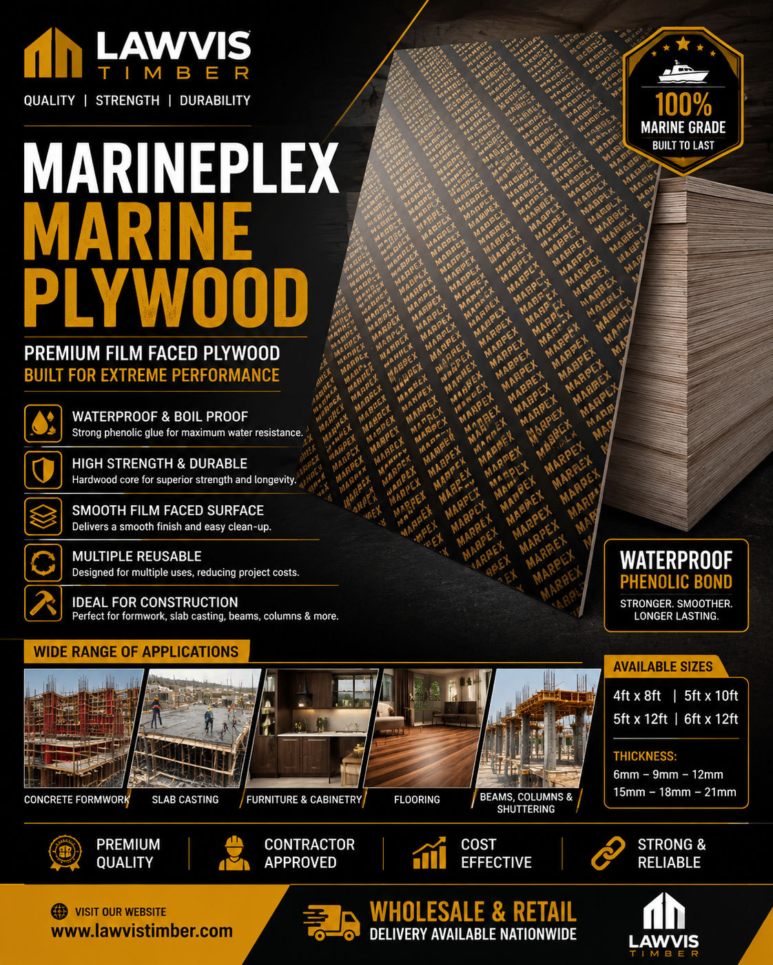 MARINEPLEX Marine Plywood – Premium Waterproof Film Faced Construction Plywood