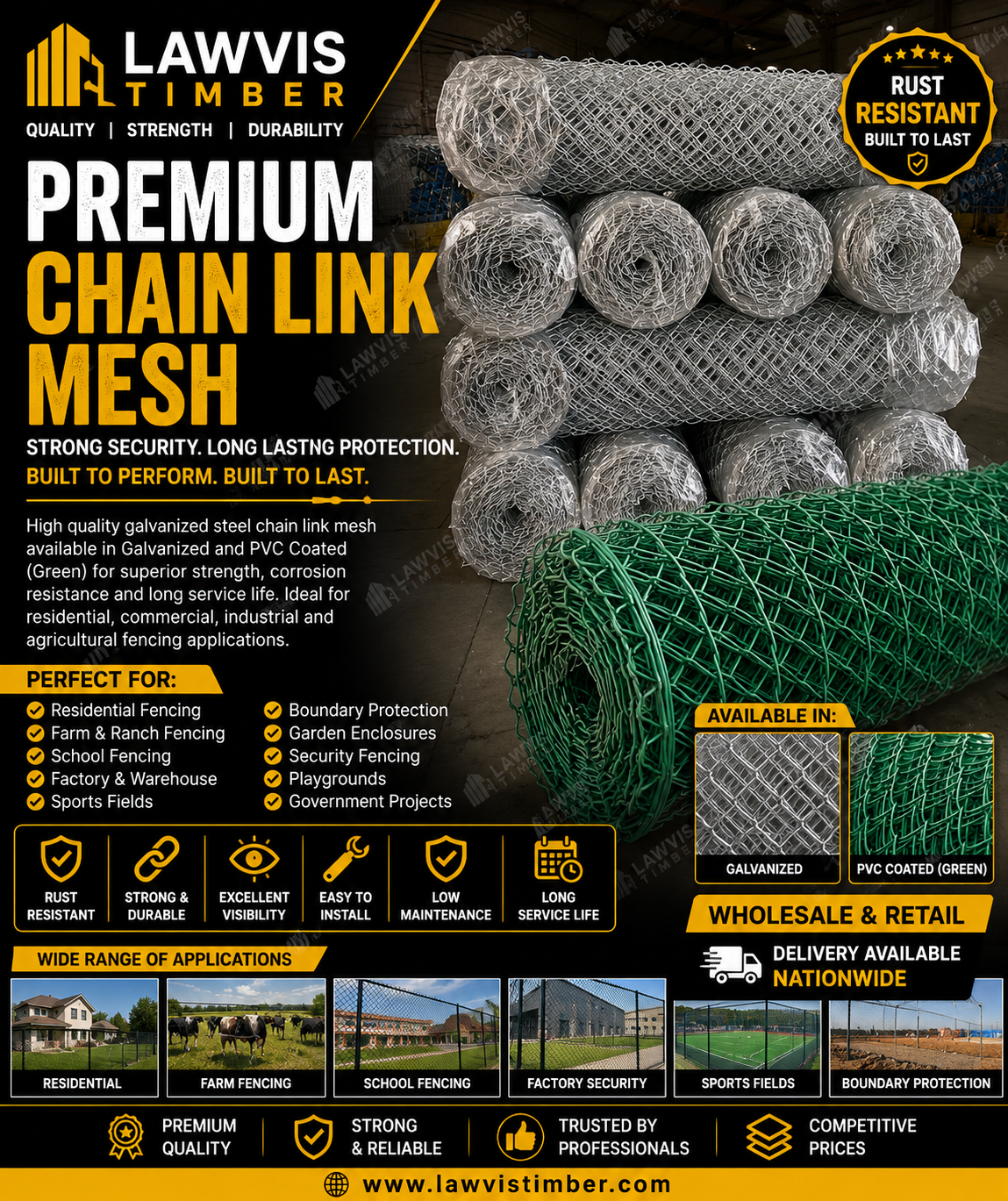 Premium Galvanized & PVC Coated Chain Link Mesh Fencing