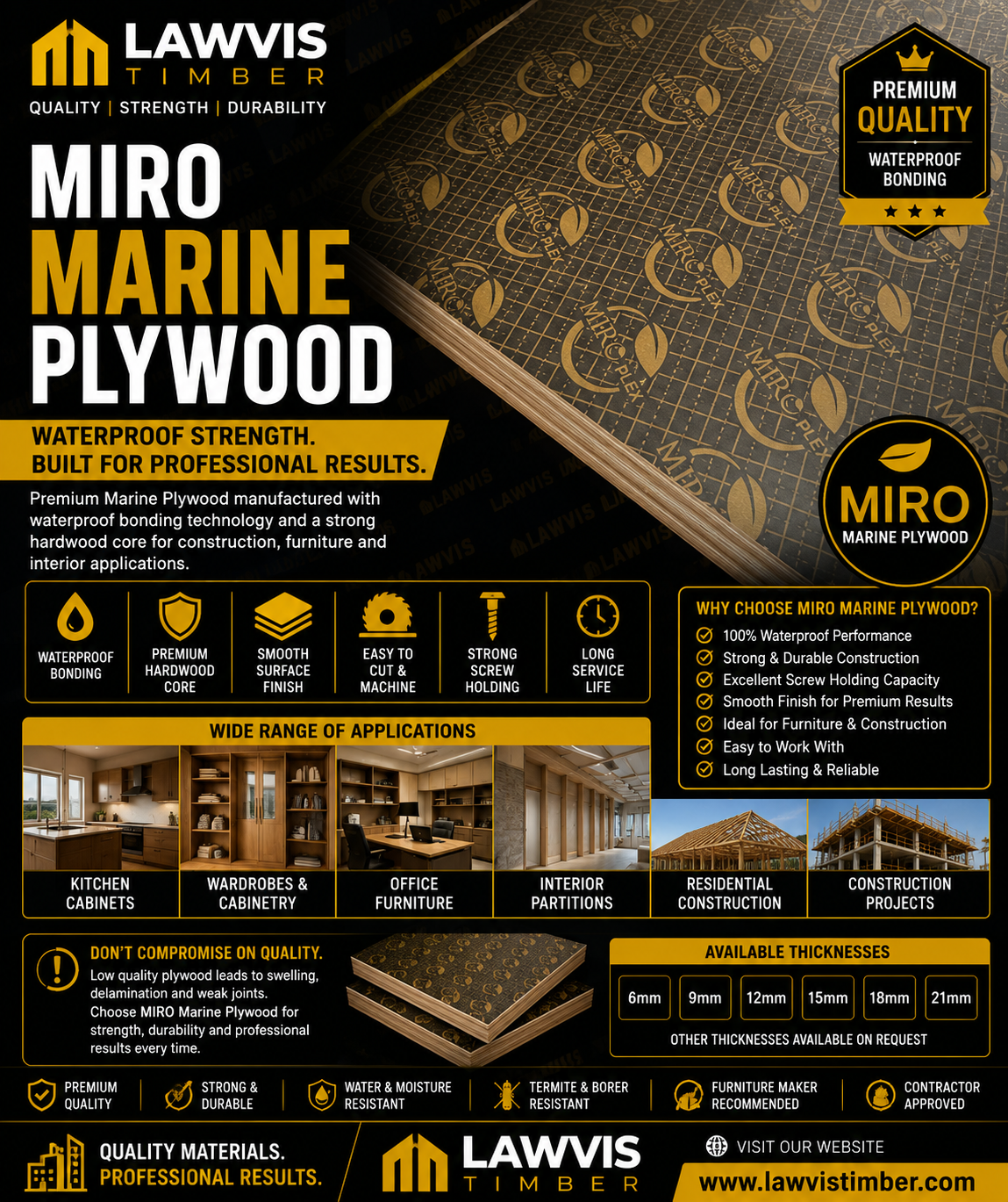 MIRO Marine Plywood Ghana β Premium Waterproof Plywood for Construction, Furniture and Interior Finishing by Lawvis Timber